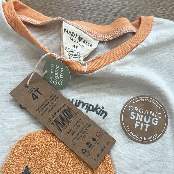🎃 Rabbit + Bear Toddler Boy Girl Organic Cotton Pajama Set Pumpkin 4T - Picture 6 of 7
